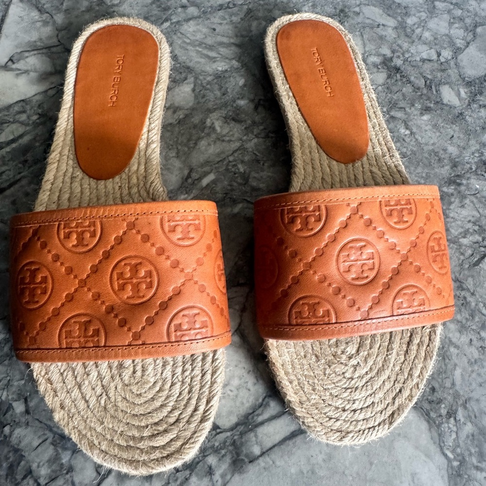 Tory Burch Tan Espadrille Slides